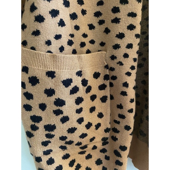 New She + Sky Brown/Black Dalmatian Print Open Front Long Cardigan Sweater Large - Picture 3 of 7